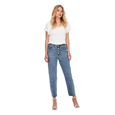 Imagen de ONLY Onlemily HW St CR ANK Dnm Btn Mae06 Noos Jeans, Mezclilla De Color Azul Claro, W25 para Mujer