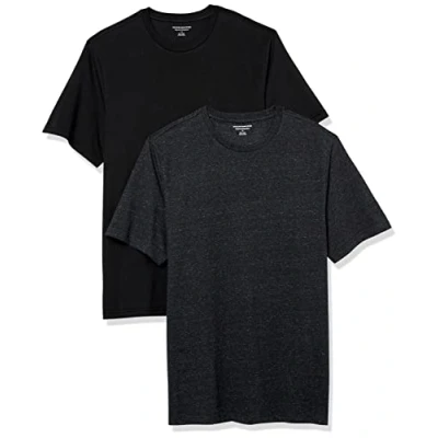 Imagen de Amazon Essentials Camiseta de manga corta, cuello redondo y corte recto Hombre, Pack 2, Carbón Mezcla/Negro, XL