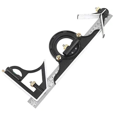 Imagen de ChgImposs juego de medición nivel transportador y regla cuadrada deslizante ajustable 12 pulgadas, pulgadas/métricas