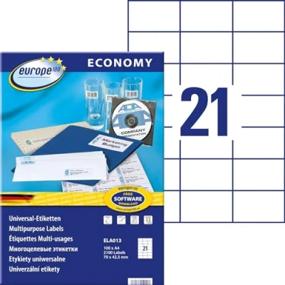 Imagen de Prodye europe 100 Etiquetas universales (para inyección, láser y fotocopiadora, 70 x 42,3 mm)