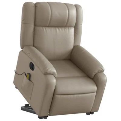 Imagen de vidaXL Sillón Reclinable de Masaje Eléctrico, Silla con Respaldo Reposabrazos, Relax Descanso, Asiento Ajustable, Cuero Sintético Capuchino