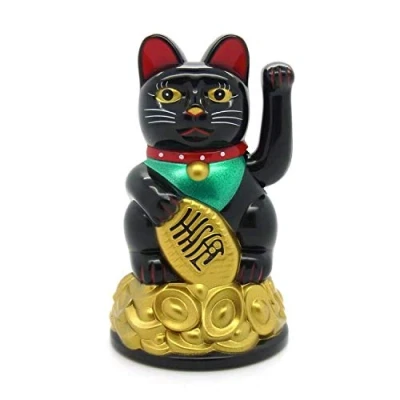 Imagen de gato de la suerte Starlet24, que saluda, Feng Shui, Maneki Neko, plástico, Negro , 11 cm