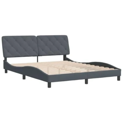 Imagen de vidaXL Estructura de Cama con Cabecero, Somier Armazón Listones, Base Curvada, Mueble para Dormitorio, Terciopelo Gris Oscuro 160x200 cm
