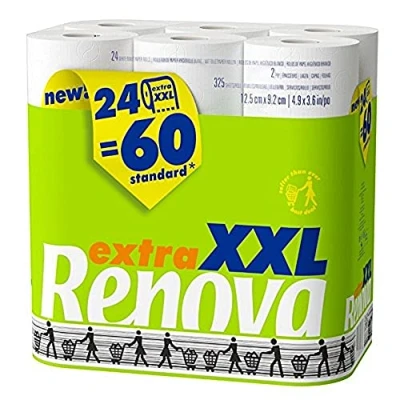 Imagen de Renova Papel Higiénico Extra XXL 24 Rollos equivalentes a 60 Estándar Blanco