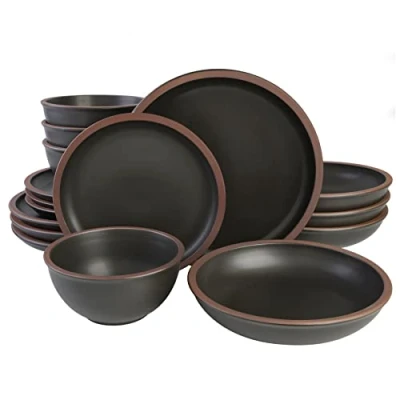 Imagen de Gibson Elite, Vajilla Soho Lounge Lagos de 16 piezas con dos tipos platos hondos y tazones, negro