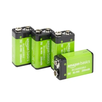 Imagen de Amazon Basics Pilas recargables de 9 V, 200 mAh, NiMh, Paquete 4