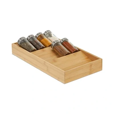 Imagen de Relaxdays 2 Especieros para Cajones, Bambú, 5 x 20 38 cm, 3 Filas, Organizador Especias Horizontal, Soporte Condimentos, Natural