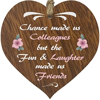 Imagen de regalos de despedida para colegas, mujeres y hombres, amistad, corazón madera oscura, placa colgar,