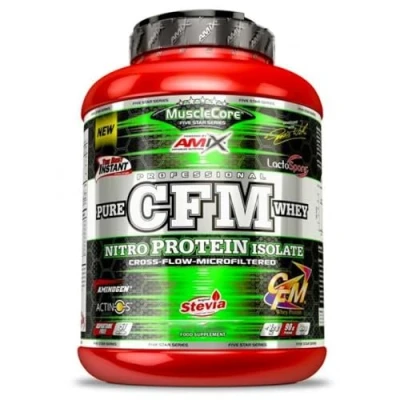 Imagen de Amix Proteína CFM Nitro Whey Con Actinos Ayuda a Mantener la Masa Muscular Enzimas Digestivas Fácil Digestión Rápida Absorción en Polvo 1 Kg Sabor Fresa Yogurt