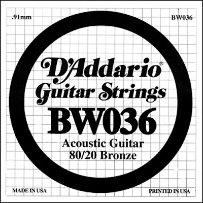 Imagen de D&#039;Addario BW036, cuerda individual para guitarra acústica, entorchada en bronce, .036