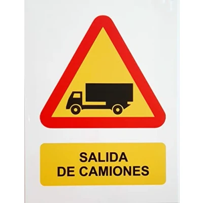 Imagen de FERRETELIX® Cartel señal PVC 40 cm x 30 peligro salida de camiones 1 mm espesor