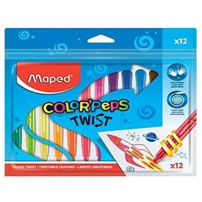 Imagen de MAPED Ceras de Colores para Niños Lápices Twist 12 Pinturas Cera Girar Sacar la Mina No Ensucian las Manos Larga Duración