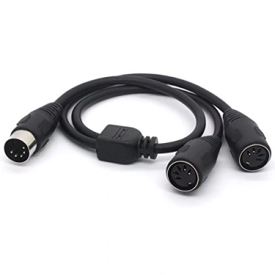 Imagen de cable divisor MIDI, MIDI 5 pines, DIN macho a 2 hembra, Smartphone, AUX, auriculares estéreo, jack adaptador y de entrada para teclado piano eléctrico, sintetizador, guitarra
