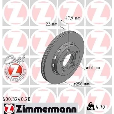 Imagen de ZIMMERMANN COAT Z 600.3240.20 Disco de freno 256 22 5/5 5 112 ventilación externa revestido altamente carbonizado AUDI: A4 B5 Berlina, Avant
