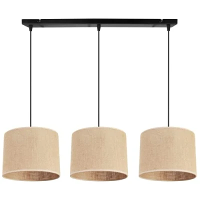 Imagen de Light Home Juta Lampara de Techo Colgante Modernas Metal con Pantalla tela E27 Clásico 3 Luce 20 cm Negro Base y Yute
