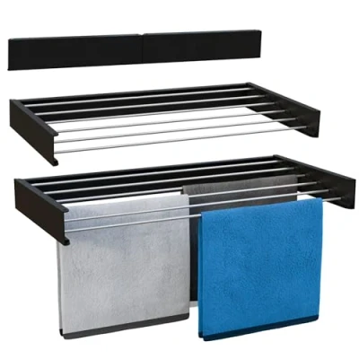 Imagen de Vonia Tendedero Montar en Paredes Retráctil Plegable para Interiores o Exteriores y Compacto Que Ahorra de Espacio, Almuninio Negro 80x40cm