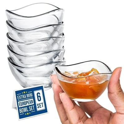 Imagen de CRYSTALIA Cuencos Aperitivos, Bols Cristal Pequeño, 66ml, Juego de 6 SIN PLOMO Vidrio, Cocina Cristal, para Postres Tazón Inmersión, Boles Salsas