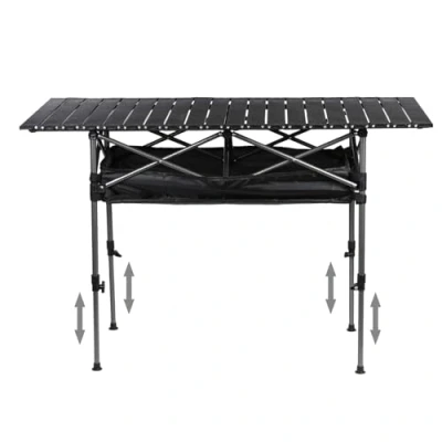 Imagen de pofluany mesa de camping altura ajustable, plegable con grandes bolsas almacenamiento y transporte para picnic en interiores exteriores, barbacoa, patios, playa,