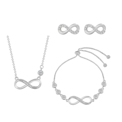 Imagen de QKEPCY Infinito Corazon Juego de Joyas Conjunto Collar y Pendientes Pulseras Colgante Cristal Regalos para Mujer Esposa Amante Novia Madre