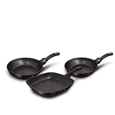 Imagen de Berlinger Haus Balck Rose Juego 2 Sartenes y Grill Inducción 20 24 28cm, Aluminio Forjado, Antiadherente Ecológico Mármol sin PFOA, Diseño Elegante, para Todas Las Cocinas, Vitrocerámica Gas (BH/6156)