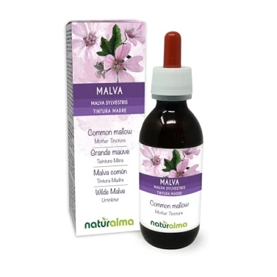 Imagen de Malva común (Malva sylvestris) hojas y flores Tintura Madre sin alcohol Naturalma Extracto líquido gotas 120 ml Complemento alimenticio Vegano