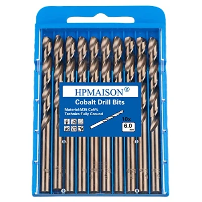 Imagen de HPMAISON 10 Piezas Juego de M35 HSS Brocas Cobalto 6mm Broca espiral para Acero Inoxidable, Metal, Cobre, aluminio, Plástico, Madera