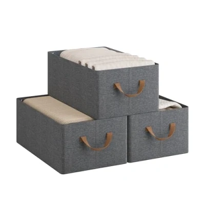 Imagen de WOLTU Juego de 3 Cajas Plegables,Cajas Almacenamiento Plegables, Organizadoras Tela con Asas, Almacenaje para Ropa y Juguetes en Armarios, Gris, 47x28x20 cm, ABB09gbn