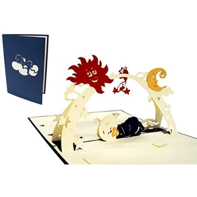 Imagen de Tarjetas de felicitación Lin Pop Up 3d Nacimiento bebé en Dormir, Azul