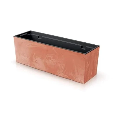 Imagen de Prosperplast Maceta urbi Case Beton Effect, con depósito, Dimensiones (mm) 580x180x195, Color Terracota