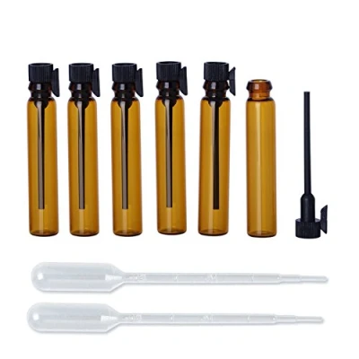 Imagen de Enslz Lote de 100 mini frascos vidrio ámbar recargables vacíos para muestras perfume, 1 ml, color marrón