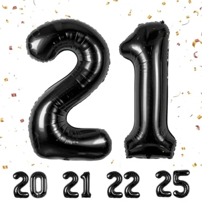 Imagen de Globos de 21 cumpleaños,Negro pulgadas Globo número, decoraciones número cumpleaños para hombre y mujer, inflable lámina Negro