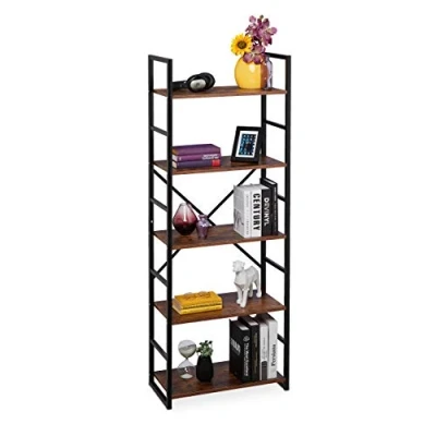 Imagen de Relaxdays Estantería con 5 Baldas, Diseño Industrial, Librería Salón, 158,5 x 60 30 cm, MDF y Metal, Oficina Despacho, Marrón Negro