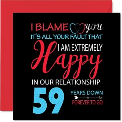 Imagen de Divertida Tarjeta de 59 aniversario para marido y esposa Your Fault I&#039;m Extremely Happy feliz boda pareja, tarjetas felicitación 145 mm x