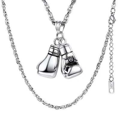 Imagen de PROSTEEL Collar de Guantes Boxeo Personalizable, Acero Inoxidable/Chapado en Oro 18K/Oro Rosado/Metal Negro con Caja Regalo (Dorado No Personalizable)
