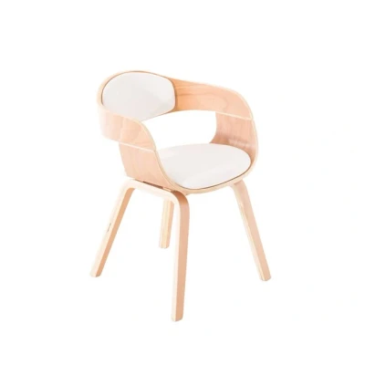 Imagen de CLP Silla De Visita Kingston En Símil Cuero I Madera con Respaldo Semi Curvado Butaca Salón Estilo Escandinavo, Color:Natural/Blanco