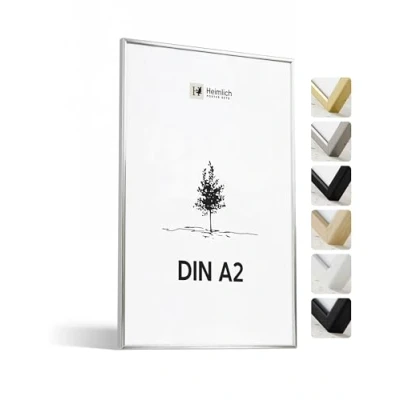 Imagen de Heimlich® 1 x marco de fotos A2 Aluminio Plateado marcos cuadros Vidrio Acrílico Irrompible Grano Visible Duradero Fácil Colgar Para Decoración Pared y Hogar