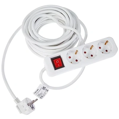 Imagen de VALUE Regleta de enchufes 3 Hojas con Interruptor, Blanco, 10 m