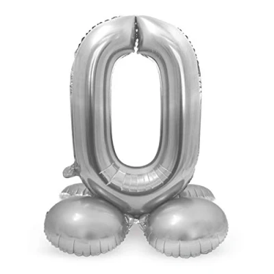 Imagen de Folat 64710 Globo de Aluminio con Base Número Figura 0 Plateado 86 cm decoración globos helio para cumpleaños, aniversario