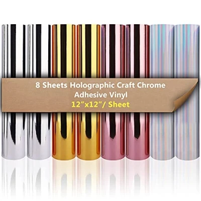 Imagen de Heinaroman 8 Hojas de Vinilo Metálico con Respaldo Adhesivo 4 Colores Permanente Autoadhesivo 30,5x30,5cm (Dorado, Plata, Oro Rosa, Plata Holográfica, 2 por Color)
