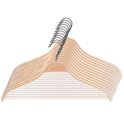 Imagen de KADAX percha de madera con hombros muescos, barra para pantalones, ahorro espacio, falda, camisa, traje, antideslizante, gancho metal giratorio 360 (12)
