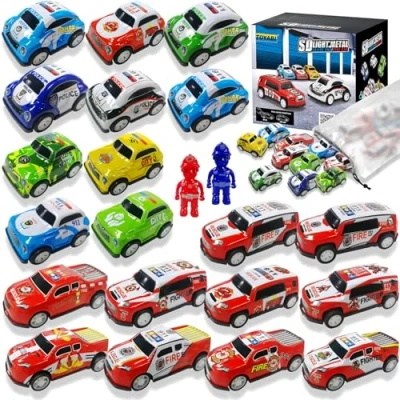 Imagen de TOYABI Conjunto de 20 Coches Fricción y 2 Figuras Policías para Niños 3 8 Años, Coche Policía Juguete Niños, Escala 1:64, Cumpleaños