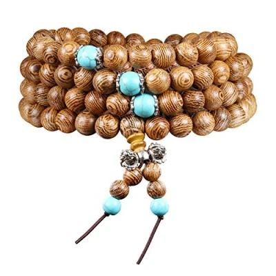 Imagen de Pulsera/collar de oración 108 cuentas madera, para meditación tibetana budista
