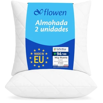 Imagen de Cojines Sofa 60x60 Almohadones 2 Unidades Decorativos Relleno Cojin Hipoalergénico Antiácaros y Suave Cuadrado con Funda Exterior Almohada Respirable en Cotton/Polyest. Blanco Extraíble Lavable