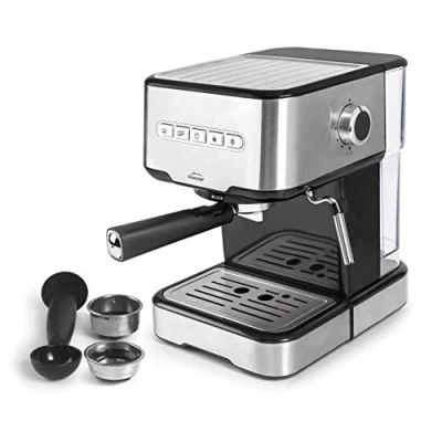 Imagen de Lacor 69256 Cafetera espresso con 2 salidas de café y función calentar/espumar la leche, apta para molido cápsulas ESE, 21x26&#039;5x30 cm