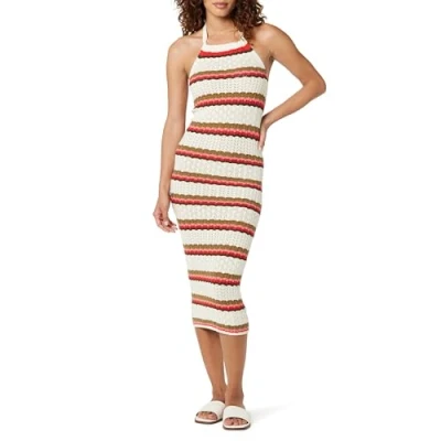 Imagen de The Drop Vestido midi Jayla para mujer, en croché, con tirantes, estampado de rayas Birch, S