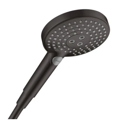 Imagen de hansgrohe Raindance Select S ducha de mano ahorro agua 9 l/min (EcoSmart), alcachova con 3 tipos chorro, cabezal redondo (⌀ 120 mm), sistema antical, negro mate, 26531670