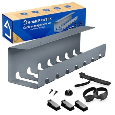 Imagen de HOMEPROTEK Organizador Cables Escritorio para Organiza x1 Bandeja Gris Esconder en tu Oficina o Casa Cable Organizer for Desk Management