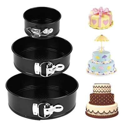Imagen de ISIYINER Moldes para Pasteles Redondo Molde de Horno Desmontable Antiadherente Tarta Set con Fondo Desmontable, 3 Tamaño 10,2/18/22cm