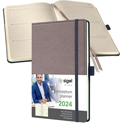 Imagen de SIGEL C2451 Conceptum Agenda semanal 2024, diseño Casual, 13,5 x 20,3 cm, tapa dura, 192 páginas, taupe