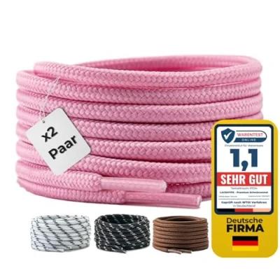 Imagen de LaceHype 2 pares de cordones redondos poliéster para zapatos trabajo, botas, exterior y zapatillas deportivas, resistentes al desgarro, Rosa., 180 cm Paar